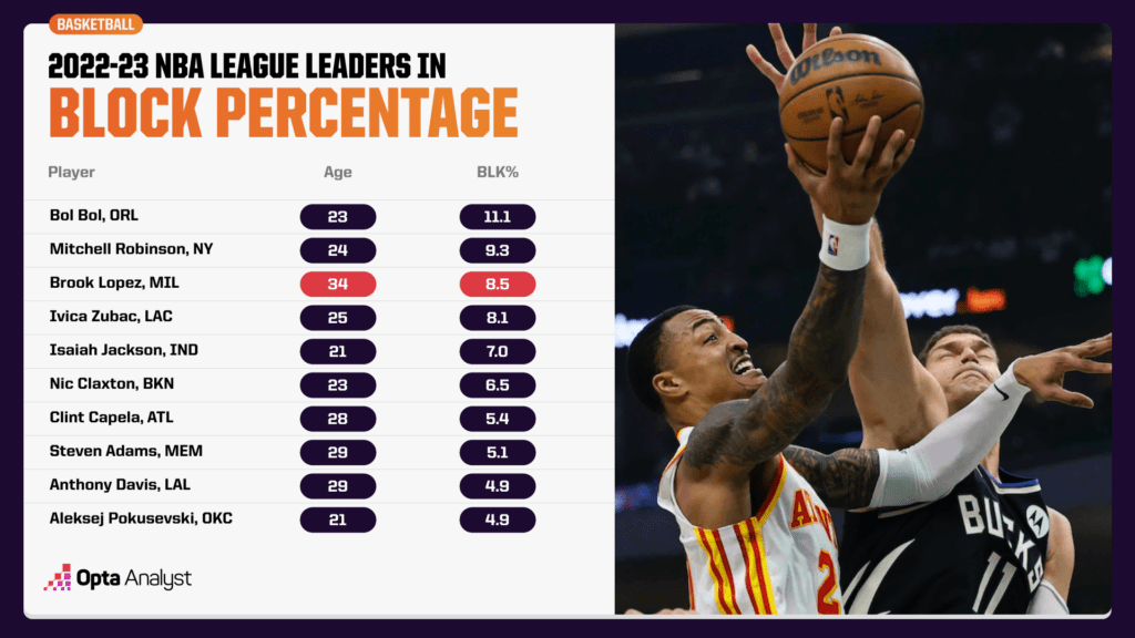NBA leaders in block percentage