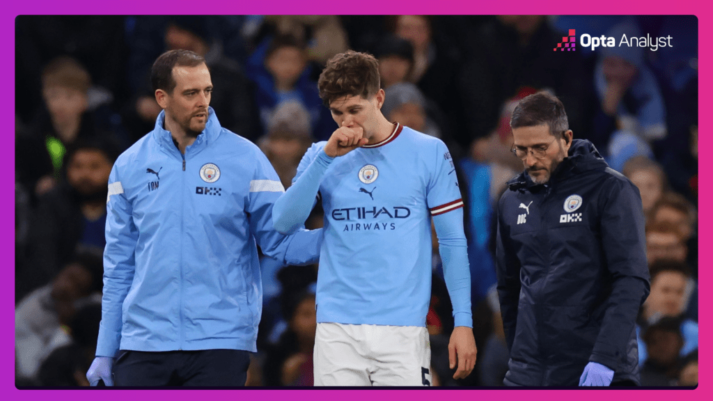 John Stones goes off injured during Manchester City's 1-0 victory over Arsenal in the English FA Cup